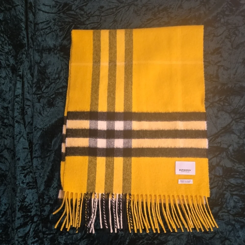Burberry Mustard and Black Checkered Scarf